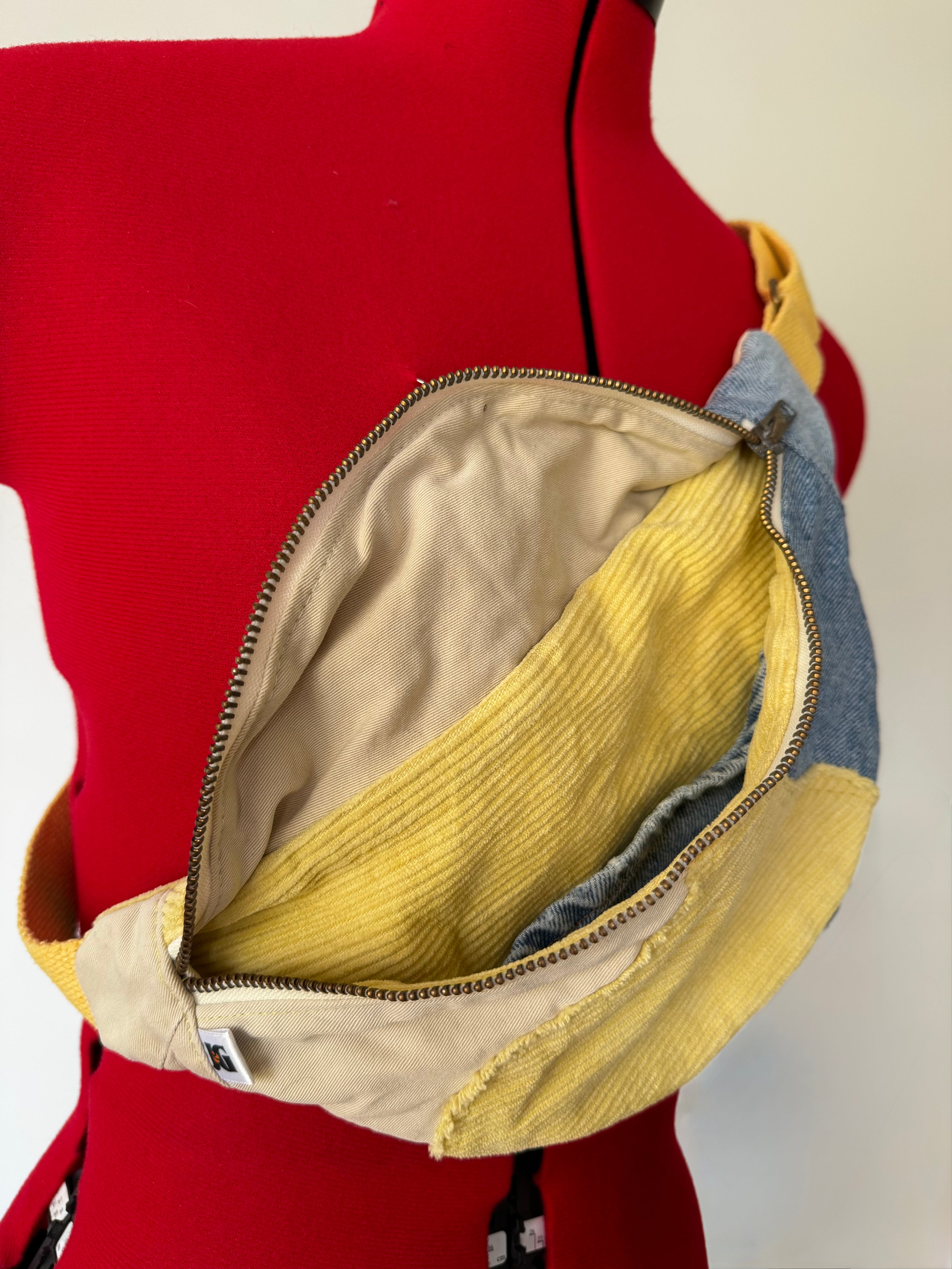 Sacoche banane WAVY TRIPLE - velours et jeans