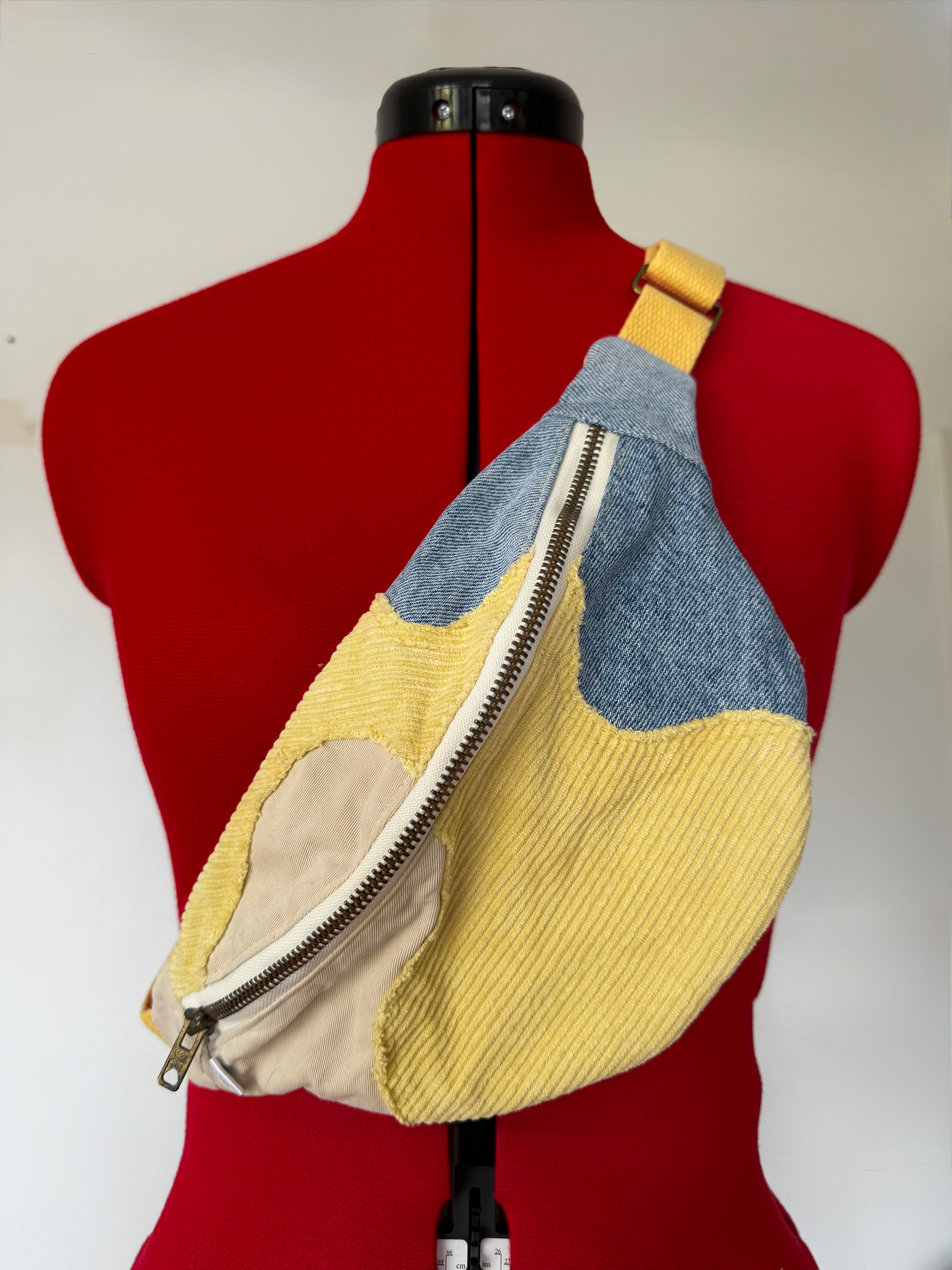 Sacoche banane WAVY TRIPLE - velours et jeans